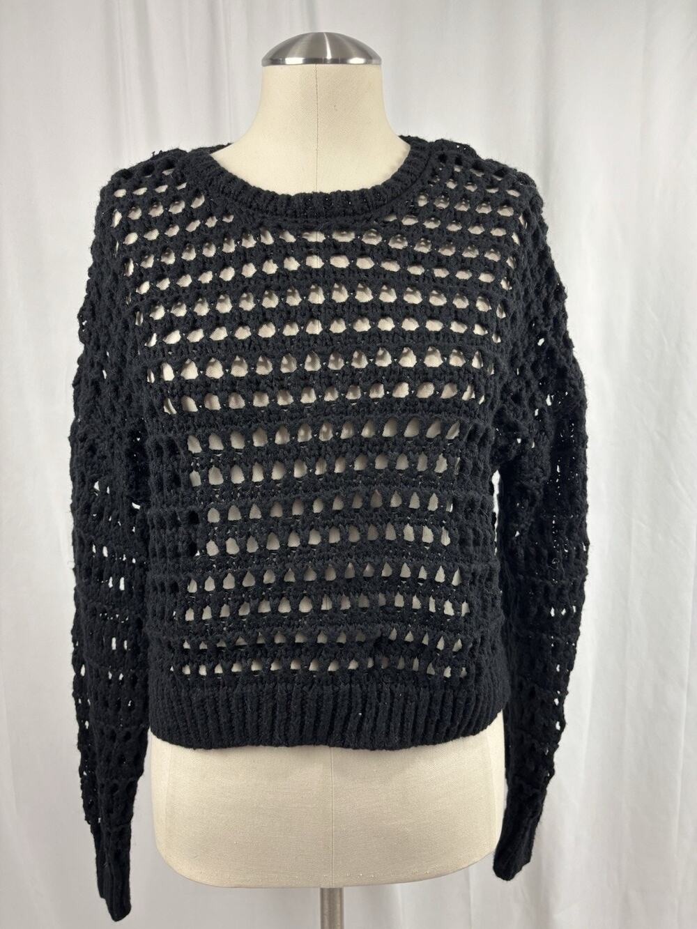 FULL TILT Women’s M Open Chunky Knit Long Sleeve Sweater Black Boho Whimsygoth